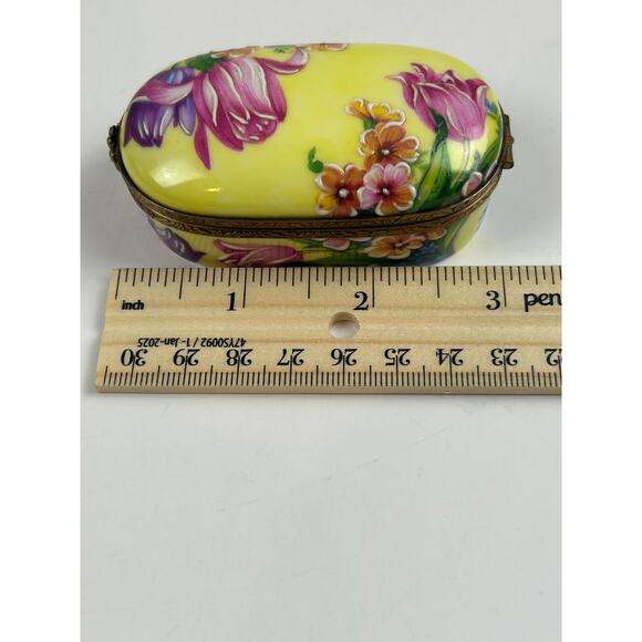 Rochard Limoges France Trinket Box Raised Floral Hand Painted Yellow Oval - Picture 9 of 14